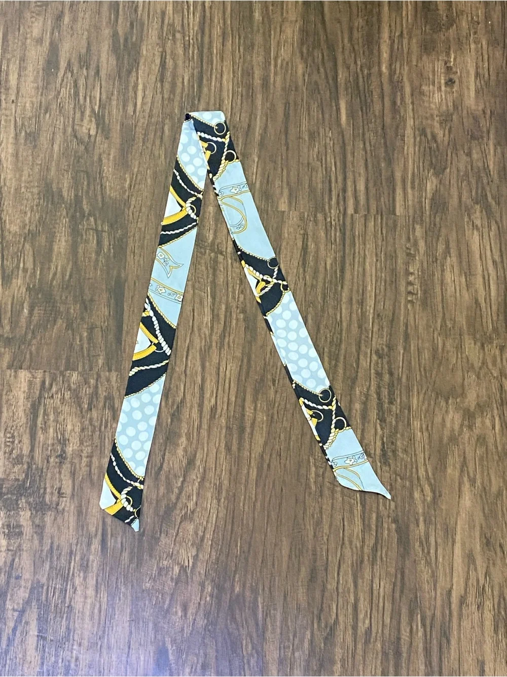 Silk Twilly Scarf in Light Blue and Yellow